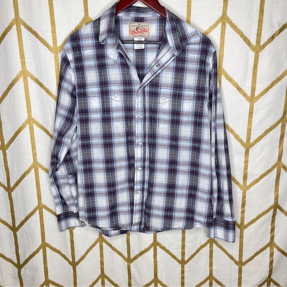 Mens Wrangler western‎ cowboy plaid pearl snap button up shirt size large - Picture 6 of 7